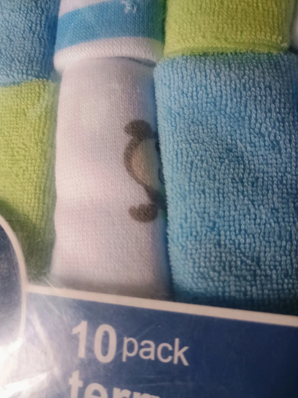 NEW- Gerber 10 Pack Terry Washcloths. Blue And Green With Various Themes